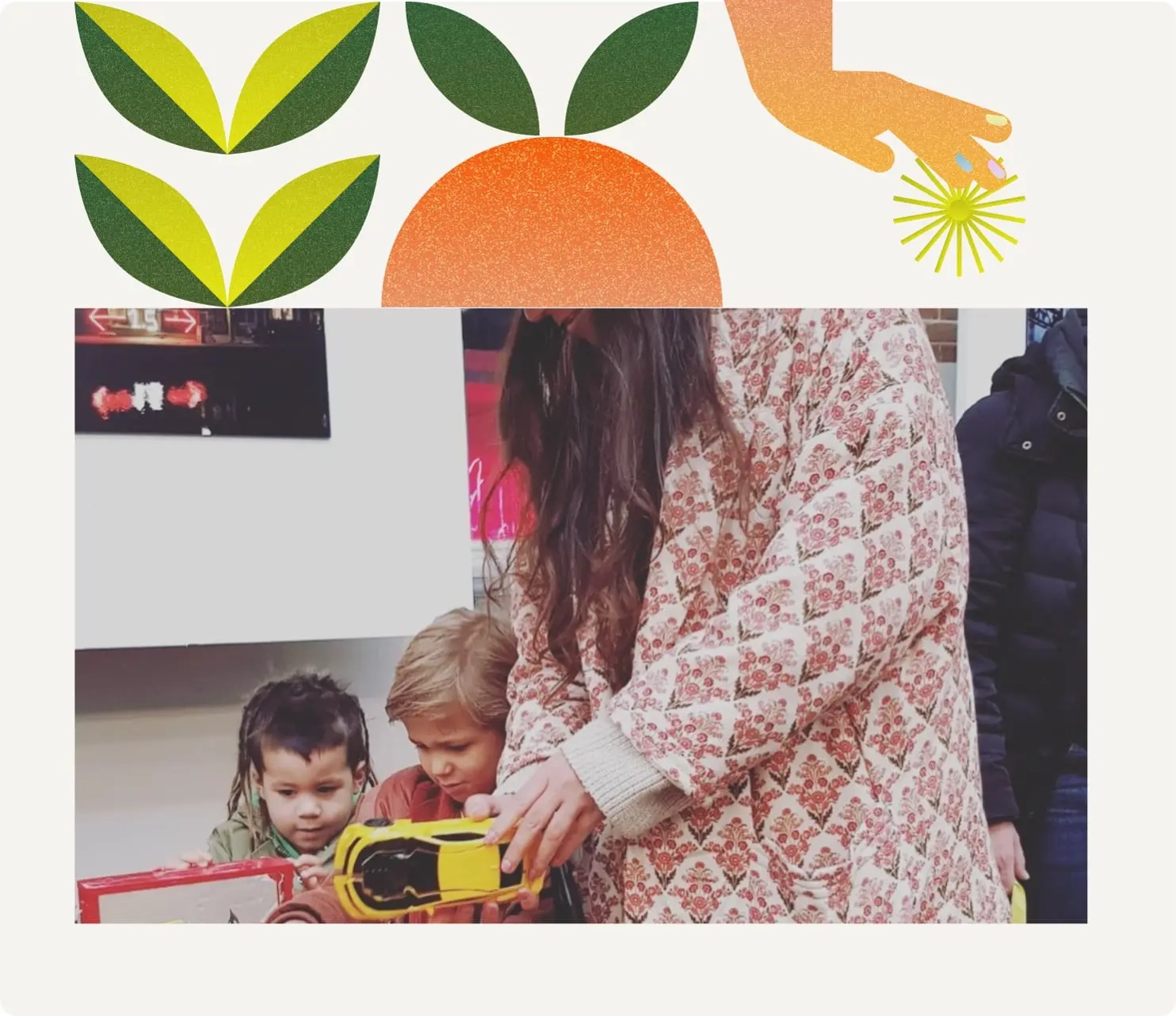 Woman and kids playing