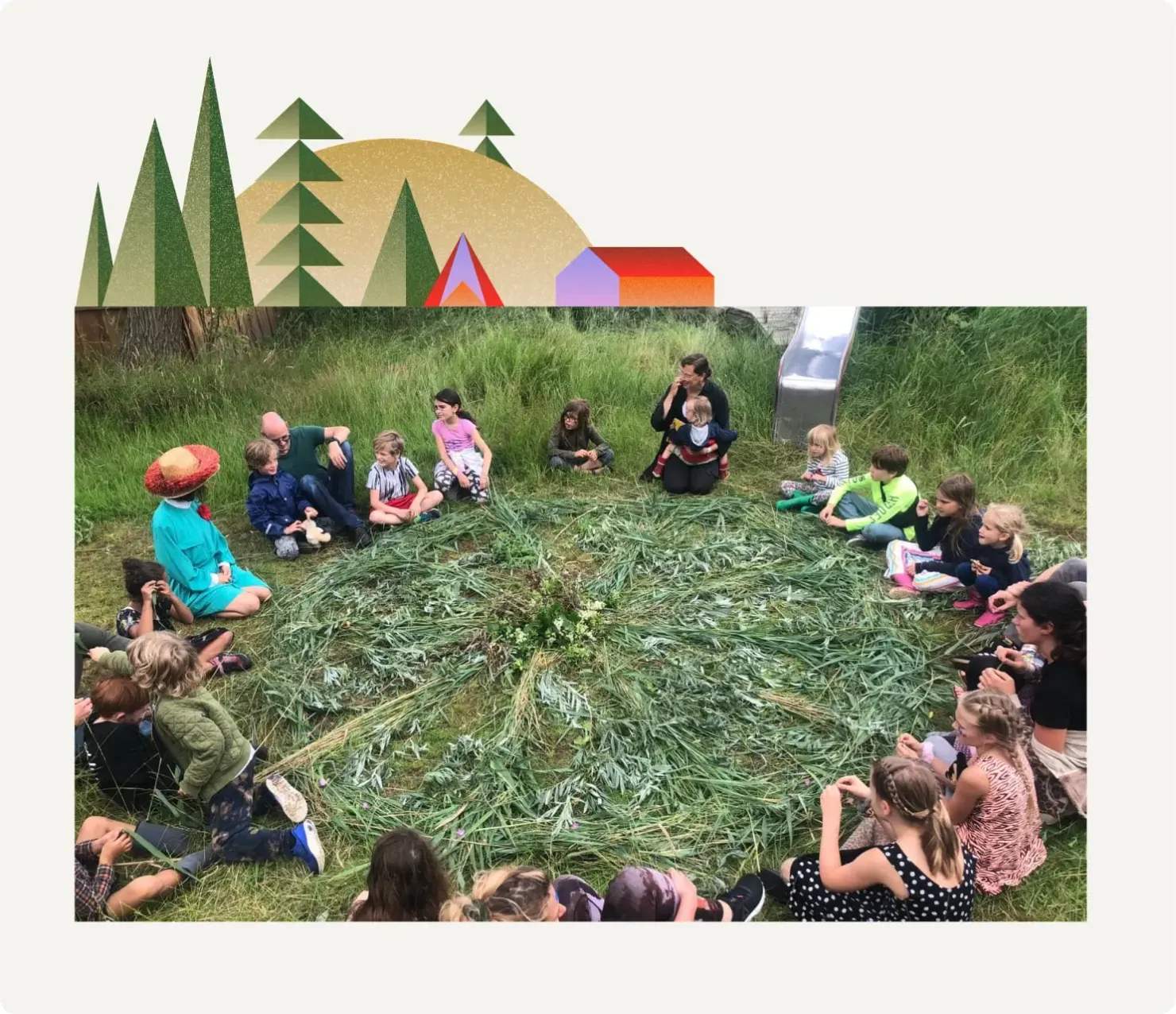 kids sitting in a circle in nature